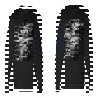 Lobos Espaciales 3 Tres Lobo De Nieve Aullando En La Luna Camiseta de manga larga - Regaloses