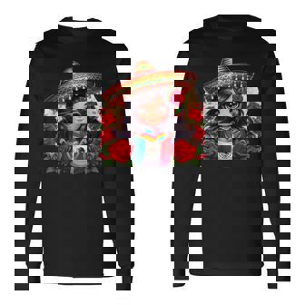 Long Haired Curvy Mexican Chibi Zarape Roses Mexican Pride 長袖Tシャツ - Kawaiitshirt