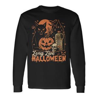 Long Live Halloween Pumpkin Halloween Black Cat Long Sleeve T-Shirt - Thegiftio UK