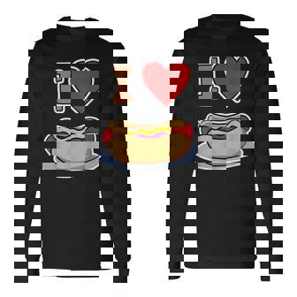 I Love Hot Dog 私はホットドッグを愛している ホットドッグ 長袖Tシャツ - Kawaiitshirt