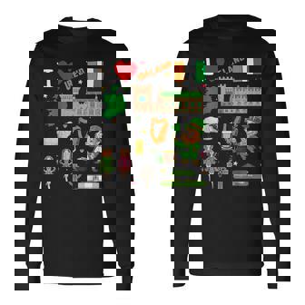 I Love Ireland。手描きアイルランドのランドマーク、旗、地図 長袖Tシャツ - Kawaiitshirt