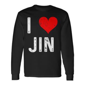 I Love Jin Heart Distressed Long Sleeve T-Shirt - Thegiftio UK