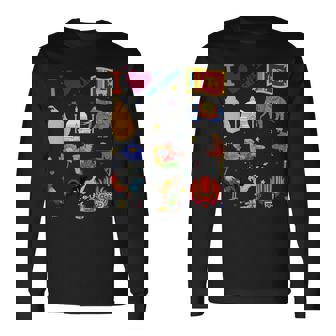 I Loveri Lanka 手描きのスリランカのランドマーク、旗、地図 長袖Tシャツ - Kawaiitshirt