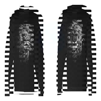 Löwenkopf Mit Blauen Augenchwarze Kunst Für Löwenliebhaber Tiere Langarmshirts - Geschenkecke