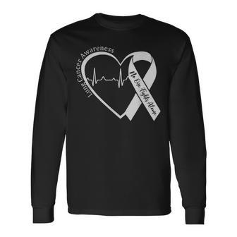 Lung Cancer Awareness Heart White Ribbon Support Long Sleeve T-Shirt - Thegiftio UK