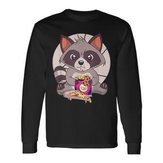 Lustiger Waschbär Freund Isst Junk Food Pizza Müll Meme Langarmshirts - Geschenkecke