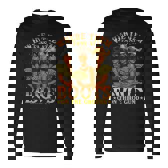 Where Them Fan At Boots On The Ground Black Western Cowgirl Long Sleeve T-Shirt - Thegiftio UK