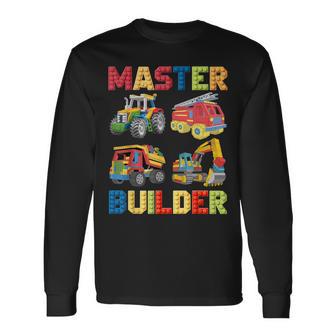 Master Builder Toys Excavator Fire Truck Tractor Dump Truck Long Sleeve T-Shirt - Thegiftio UK