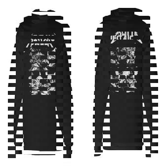 Meowtallica ブラック ホワイト 面白い パロディバンド 猫 子猫 恋人 長袖Tシャツ - Kawaiitshirt