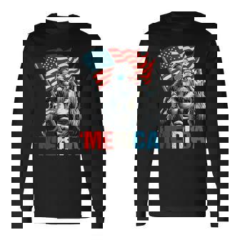Merica Bigfoot Rock American Flag Patriotic 4Th Of July Long Sleeve T-Shirt - Monsterry