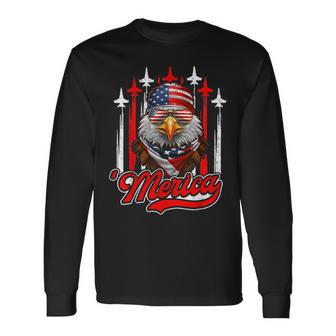 Merica Eagle Airplane 4Th Of July American Flag Patriotic Long Sleeve T-Shirt - Thegiftio UK