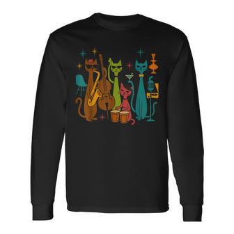 Mid Century Modern Band Cats Retro 50S 60S Style Long Sleeve T-Shirt - Thegiftio UK