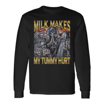 Milk Lactose Edgy Skeleton Bootleg Cool Hard Skeleton Meme Long Sleeve T-Shirt - Thegiftio UK