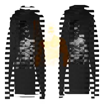 Muscle Man Bodybuilder Gay Daddy Classic Oil Paintingtyle 長袖Tシャツ - Kawaiitshirt