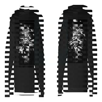 Musicien Trompette Joueur Chat Drôle Jouant De Trompette T-shirt à manches longues - Cadeauxyz