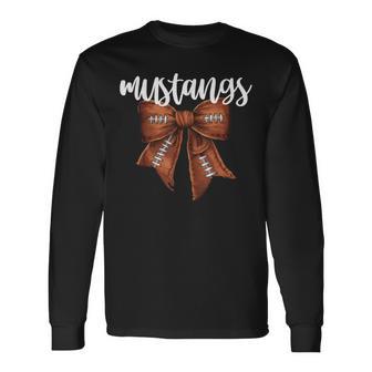 Mustangs Football Bow School Spirit Team Mascot Game Night Long Sleeve T-Shirt - Thegiftio UK