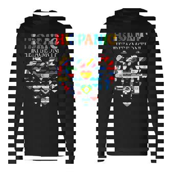 National Hispanic Heritage Month All Countries Flags Heart Long Sleeve T-Shirt | Seseable FR