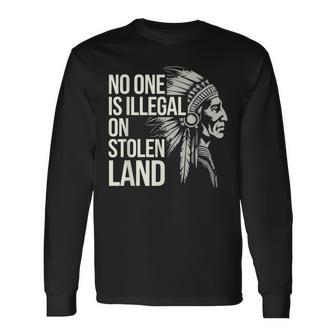 No One Is Illegal On Stolen Land Native Americans Vintage Long Sleeve T-Shirt - Thegiftio UK