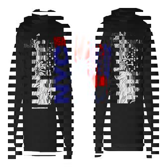 Nyc ニューヨーク市自由の女神 アメリカ国旗 長袖Tシャツ - Kawaiitshirt