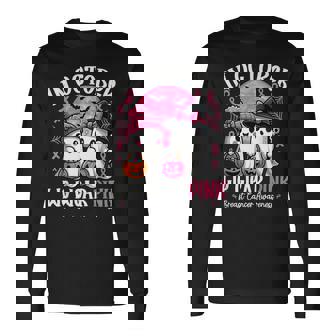 In October We Wear Pink Ghost Witch Breast Cancer Awareness Long Sleeve T-Shirt | Mazezy