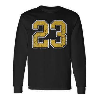 Old Gold Black White Sports Number 23 Jersey Uniform Player Long Sleeve T-Shirt - Thegiftio UK