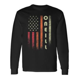 Oneill Surname Retro Vintage Birthday American Flag Long Sleeve T-Shirt - Thegiftio UK