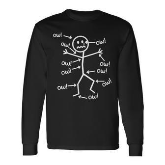 Ow Ow Ow Comedy Stick Character Chronic Pain Meme Long Sleeve T-Shirt - Thegiftio UK