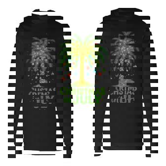 Palm Tree Lights Beach Summer Vacation Christmas In July Long Sleeve T-Shirt - Thegiftio