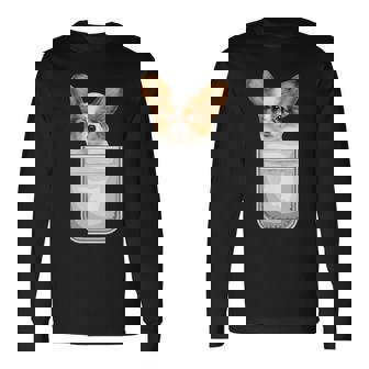 Papillon パピヨン 子犬 ポケットの中の犬 長袖Tシャツ - Kawaiitshirt