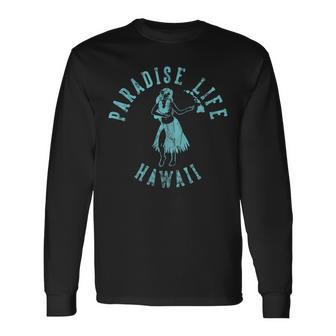 Paradise Life ハワイアロハフラガール ヴィンテージスタイル 長袖Tシャツ - Kawaiitshirt