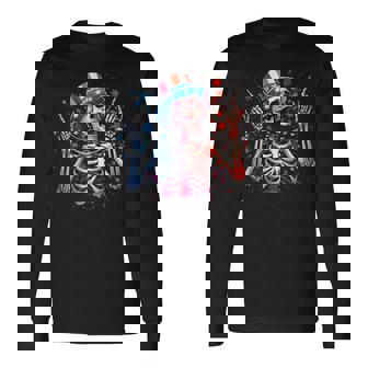 Party In The Usa Rock Hand July 4Th American Skeleton Long Sleeve T-Shirt - Monsterry