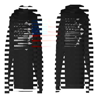 Patriotic Fighter Jets Usa Flag Red White & Blue 4Th Of July Long Sleeve T-Shirt - Monsterry