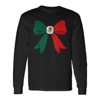Patriotic Mexican Heritage Coquette Bow Long Sleeve T-Shirt - Thegiftio UK