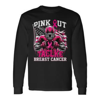 Pink Out Tackle Football Breast Cancer Awareness Boys Long Sleeve T-Shirt - Thegiftio UK