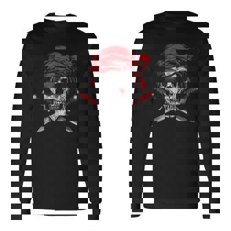Pirate Flag Skull And Crossbones Skeleton Graphic Halloween Long Sleeve T-Shirt - Thegiftio