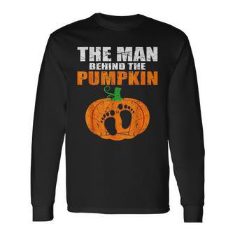 Pregnant Halloween The Man Behind The Pumpkin Long Sleeve T-Shirt - Thegiftio