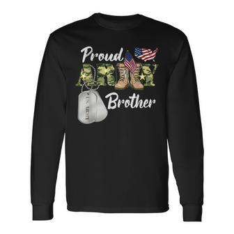 Proud Army Brother Military Brother With Dog Tag Us Flag Long Sleeve T-Shirt - Thegiftio UK