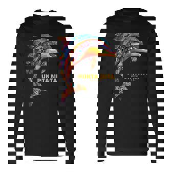 Punta Mita メキシコ バケーション ヴィンテージ トライバル イルカ 長袖Tシャツ - Kawaiitshirt