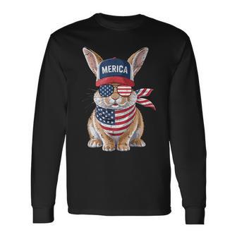 Rabbit 4Th Of July Us American Flag Patriotic Bunny Long Sleeve T-Shirt - Thegiftio UK
