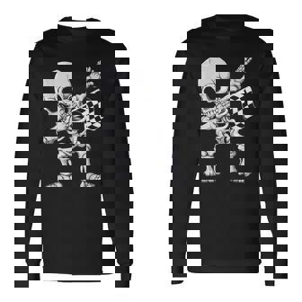 Racecar Racing Race Day Dabbing Esqueleto A Cuadros Bandera Camiseta de manga larga - Regaloses