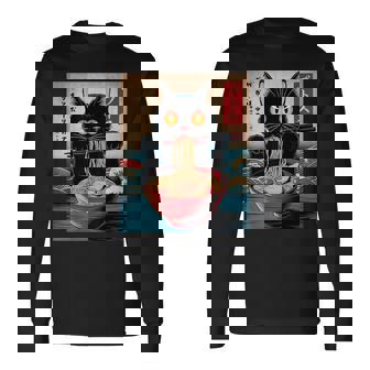 Ramen De Gato Kawaii Comiendo Fideos Japoneses Anime Cat Camiseta de manga larga - Regaloses