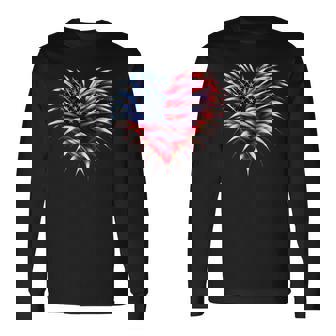Retro Fighter Jet Airplane American Flag Heart 4Th Of July Long Sleeve T-Shirt - Monsterry