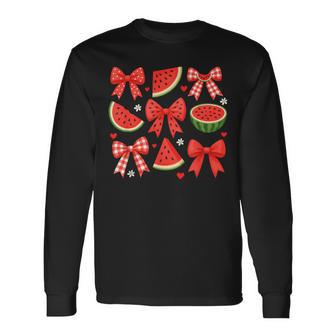 Retro Summer Vibes Coquette Bow Watermelon Summer Vacation Long Sleeve T-Shirt - Thegiftio UK