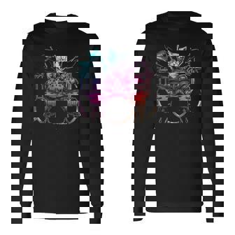 Rockstar ドラマー 猫 ドラム ミュージシャンバンド 音楽愛好家 長袖Tシャツ - Kawaiitshirt