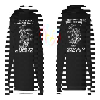 Running The Worldince 1776 アメリカンイーグル アメリカ国旗 長袖Tシャツ - Kawaiitshirt