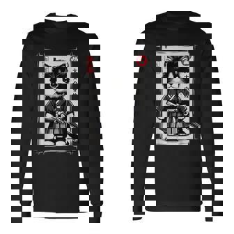 Samurai Cat Vintage Cute Graphic Kawaii Cat Long Sleeve T-Shirt - Thegiftio