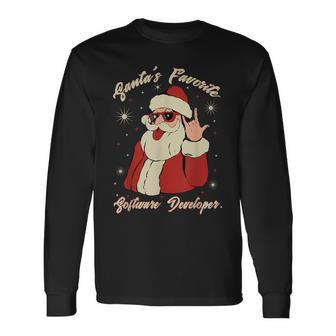 Santa's Favorite ソフトウェア開発者 面白いクリスマスサンタ 長袖Tシャツ - Kawaiitshirt