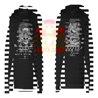 Santa Cruz カリフォルニア ヴィンテージ スケルトン サーファー サンタクルーズ 長袖Tシャツ - Kawaiitshirt