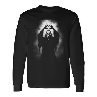 Scary Face Horror Creepy Ghost Heart Hands Halloween Spooky Long Sleeve T-Shirt - Thegiftio UK