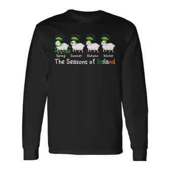 The Seasons Patrick's Day Ireland Four Cute Sheep Shamrocks Long Sleeve T-Shirt - Thegiftio UK